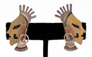 Taxco Silver & Metal Indigenous Head Earrings