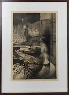 1975 Surrealist Czech Etching, Signed