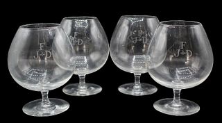Set of 4 Signed Steuben Brandy Snifters w Initials