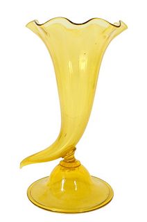 Steuben Bristol Yellow Cornucopia Vase