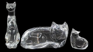 (3) Baccarat Glass Cat Sculptures