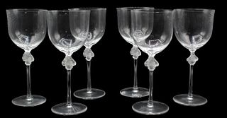 Boxed Set of (6) Lalique Wine Glasses "Roxanne"