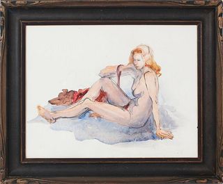 Mid Century Nude, Signed Watercolor