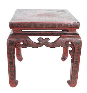 20th C. Diminutive Chinese Red Laquer Footstool