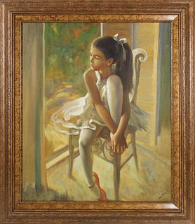 Contemp Little Ballerina Portrait, Sign Oil/Canvas