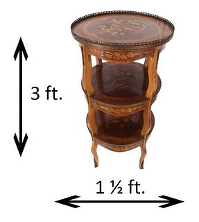 French Inlaid Marquetry 3-Tier Gueridon Table