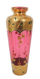 Bohemian Cranberry & Gold Leaf Vase
