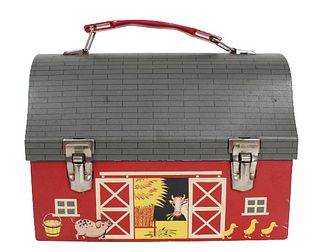 Early American Thermos Barn Lunch Box