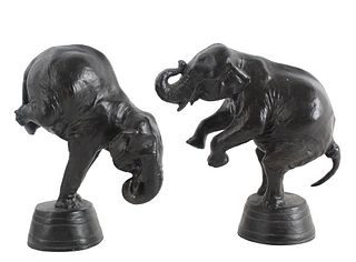 Pair of Bronze Circus Elephant Sculptures