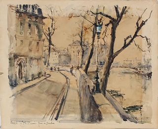 Early 20th C. Paris Scene, Signed Watercolor