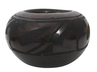 Pueblo Black on Black Pottery Vessel, Signed