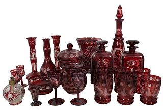 (22) Vintage Bohemian Ruby Etched Crystal Ware