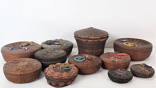 (11) Chinese Woven Lidded Baskets