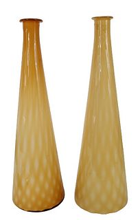 Pair of Hand Blown Amber Art Glass Vases