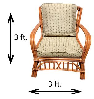 20th C. Bamboo Rattan Patio Chair w Cushions
