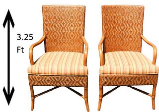 Pair of Woven Rattan Patio Chairs w Cushions