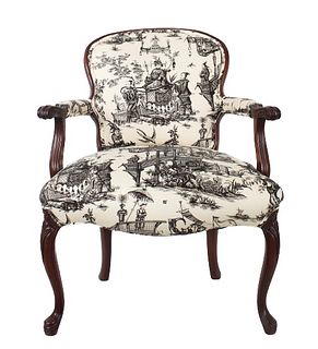French Mahogany Chair with Toile Upholstery