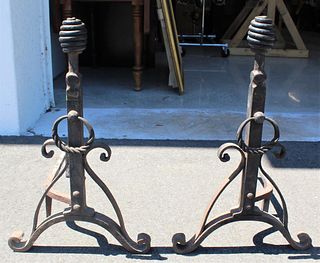 20th C. Wrought Iron Fireplace Andirons