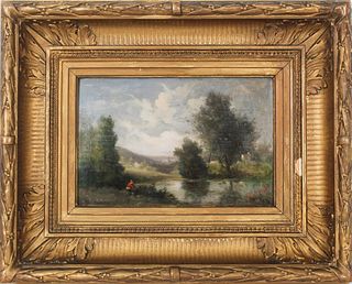 Fine Mid-19th C French Barbizon Landscape, O/B
