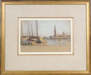 L.19th / Early 20th C. Pastel of Venice Harbor