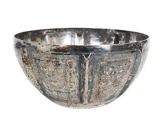 Burmese Silver Enamel Bowl 35 OZT