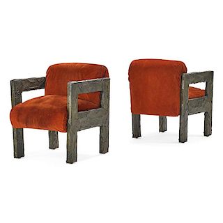 PAUL EVANS Pair of Sculptured Metal armchairs