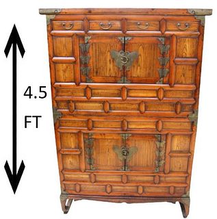 Antique Two-Piece Asian Cabinet w Brass Trimmings