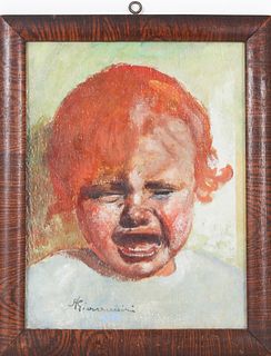 Vintage Portrait of a Child w Red Hair, Signed O/B