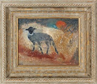 Modernist Oil Painting of a Lamb, Signed