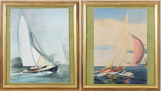 A Pair of Sailing Yacht Paintings Pastel & W/C