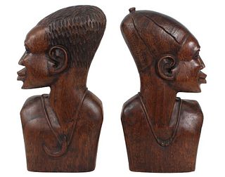 Pair of African Wood Carved Busts