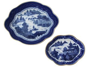 (2) Mottahedeh Blue & White Shaped Dishes