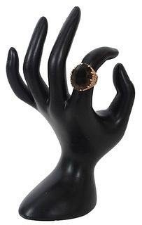 14k Gold Etruscan Style Ring w Smokey Topaz