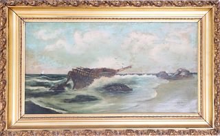Antique Seascape Painting, Signed Oil on Canvas