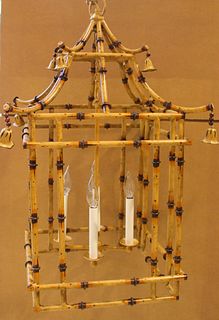 Chinese Chippendale Style Faux Bamboo Chandelier