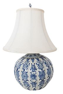 A Chinese Porcelain B&W "Pumpkin" Form Table Lamp