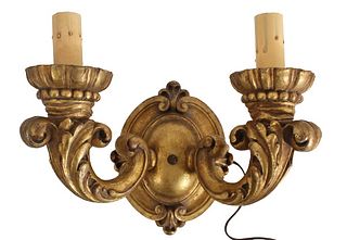 Gilt Carved Wood Electrified Sconce, Circa 1900