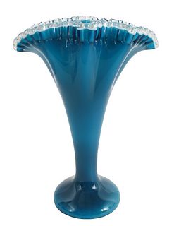 Teal Blue Fluted Art Glass Vase