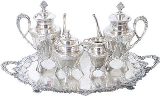 Antique Silver Plate Repousse 5 Pc Tea Set