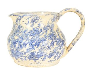 Early Small Blue & White Spongeware Pitcher