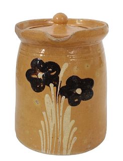 19th C. French Jaspe Pottery Lidded Jar