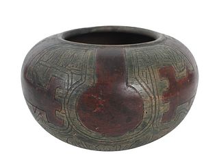 Two-Toned Pottery Vessel with Incised Detail