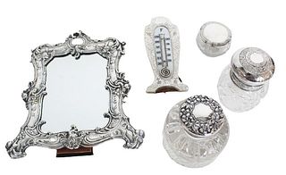 (4) Pc. Sterling Vanity Set & (1) Framed Mirror