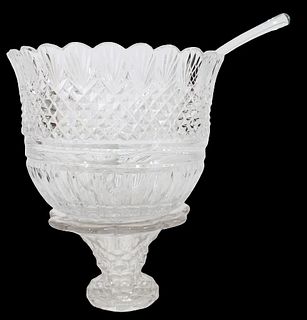 Crystal Glass Punch Bowl on Pedestal w Ladle