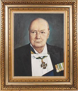 Portrait of Winston Churchill, Oil/C Painting