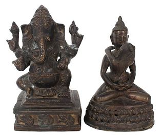 (2) Buddhist / Hindu Seated Bronze Figures