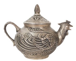 Chinese Rooster Teapot, Pewter
