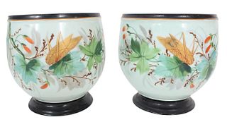 19th C English Hand Painted Porcelain Cache Pots