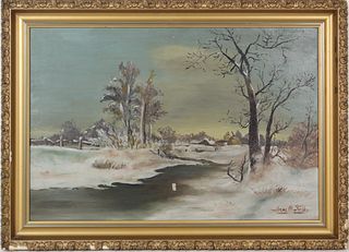 Winter Landscape Scene, Oil on Canvas Signed