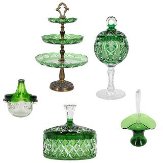 Collection of Green Cut Glass Ware